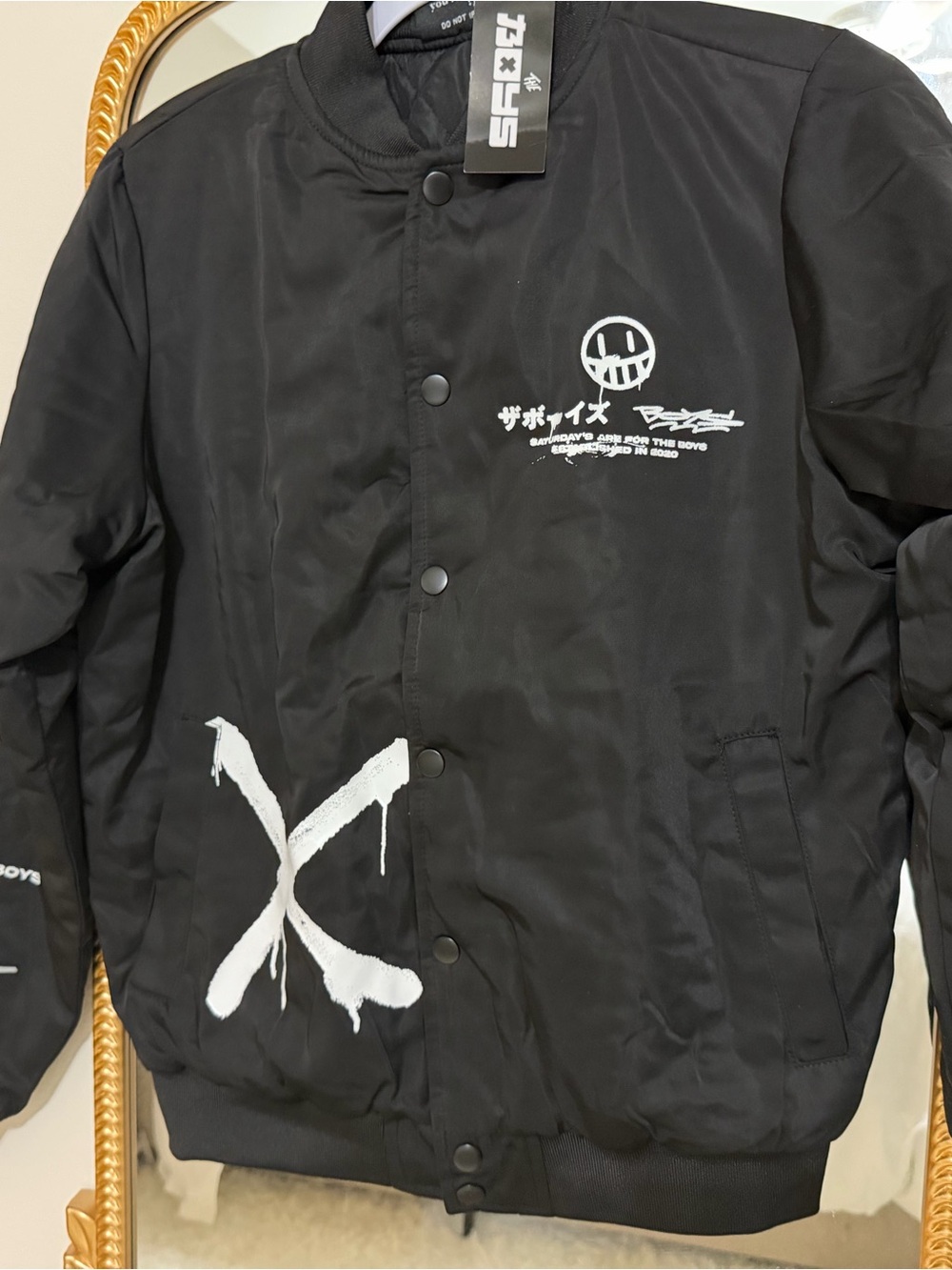 The Boys Club Black Puffer Jacket with White Graphic Accents